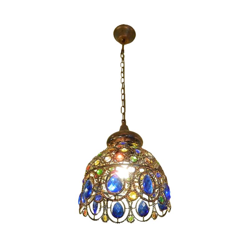 Brass Dome Hanging Lamp Kit Bohemian Metal 1 Head Restaurant Suspension Light