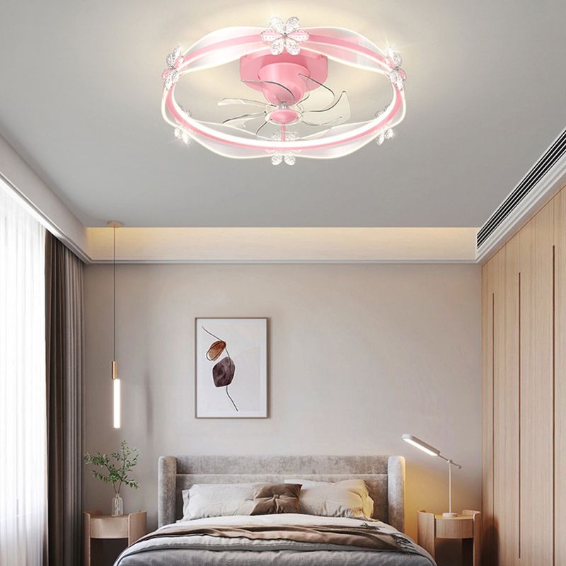 7-Blade Golden/Pink Ceiling Fan Metallic Modernism Fan with Light for Home