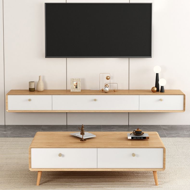 Contemporary Style Wall-mounted TV Stand Rubber Wood TV Cabinet