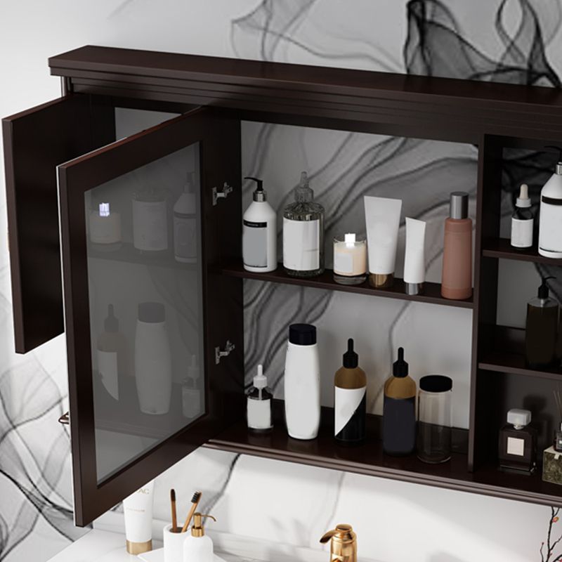 Freestanding Vanity Mirror Rectangle Single Sink Wood Frame Vanity Set with Drawers