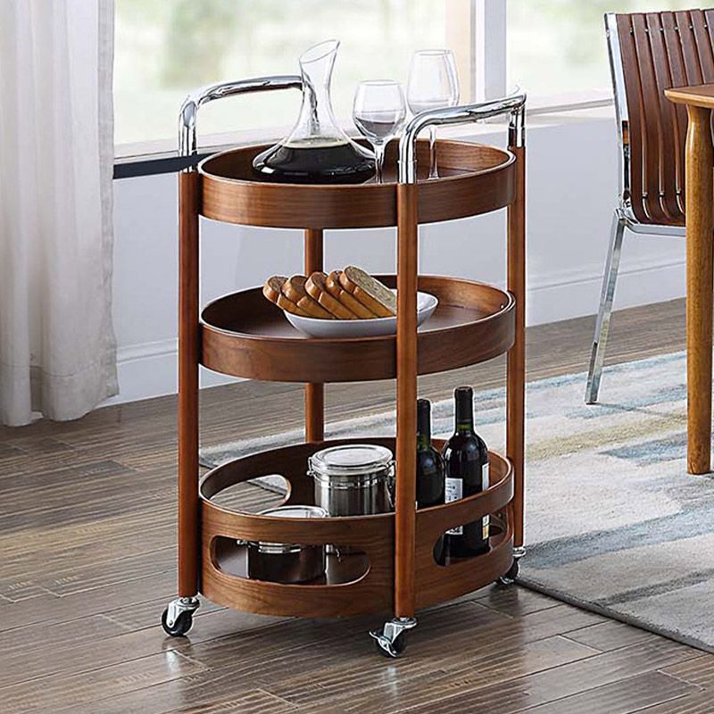 Solid Wood Prep Table Modern Rolling Kitchen Trolley with Wine Storage