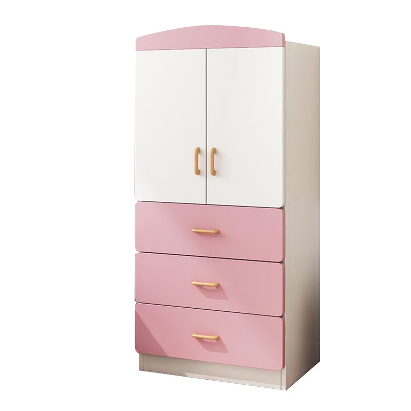 White and Pink Kids Armoire Modern Style Kids Closet with Garment Rod