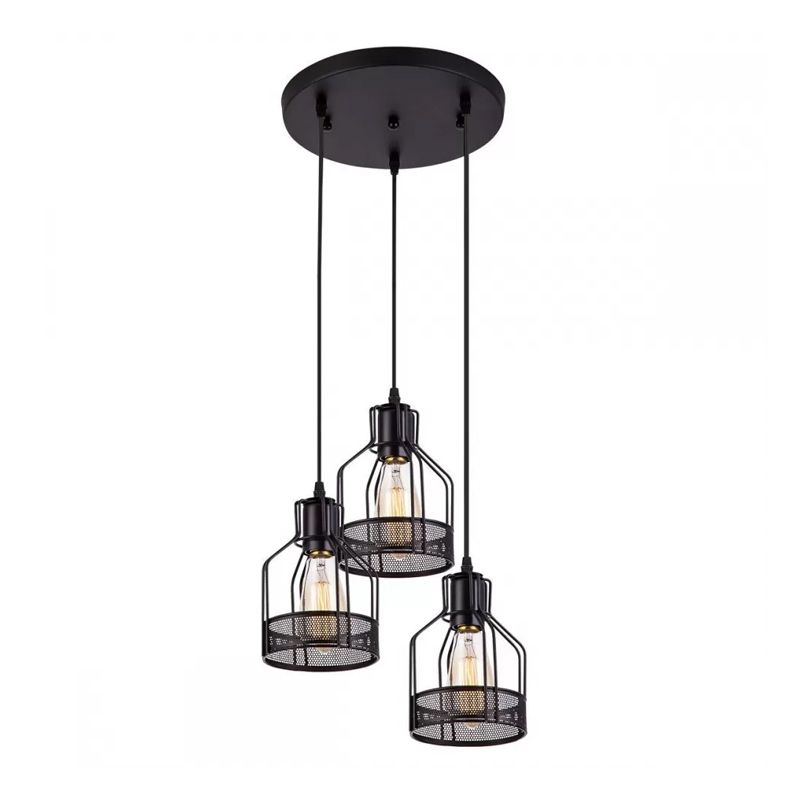 3 Lights Bottle Frame Multi-Pendant Rustic Black Iron Ceiling Hang Light for Dining Room