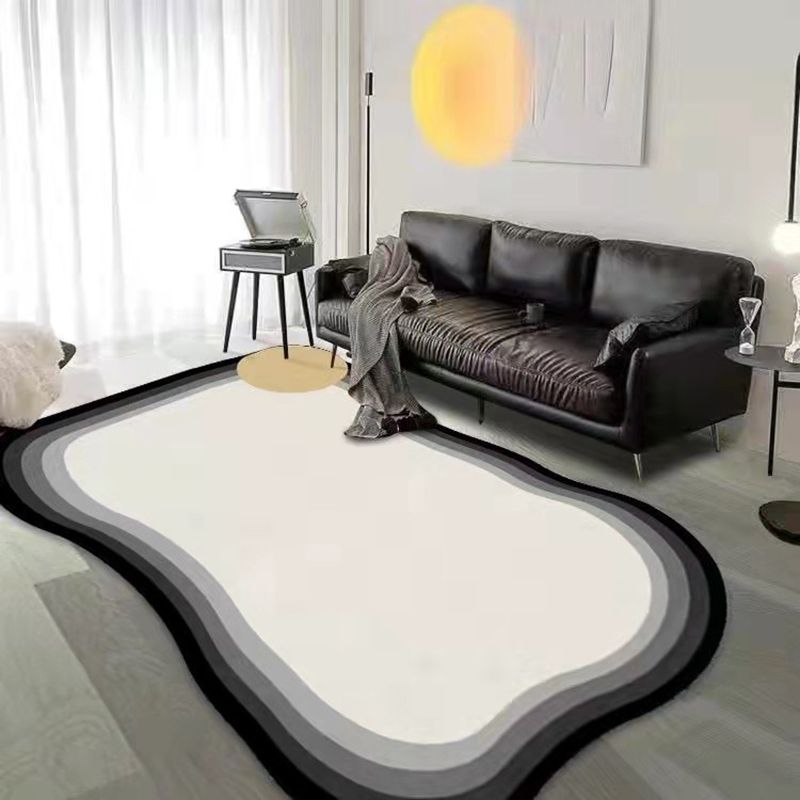 White Line Rug Polyester Casual Rug Stain Resistant Rug for Drawing Room