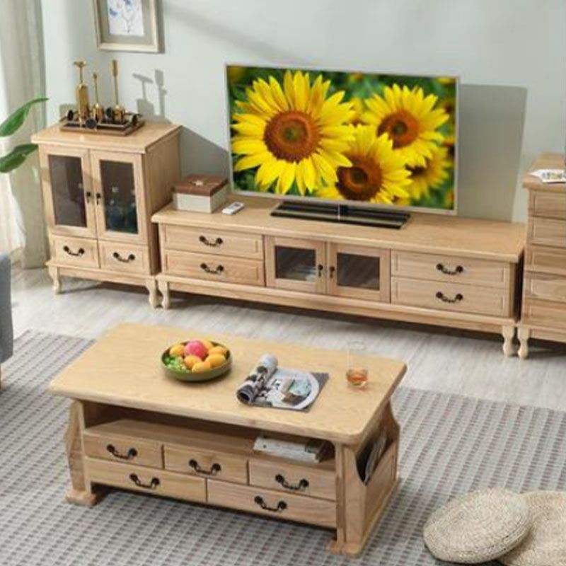 Wooden TV Stand Console Enclosed Storage TV Console with Drawers