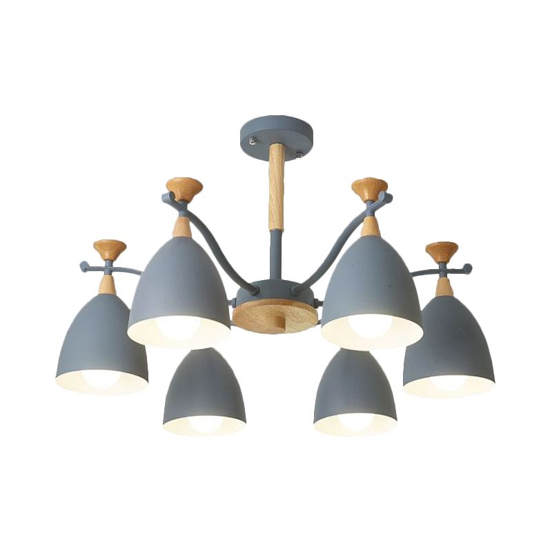 Contemporary Cone Chandelier Pendant Light Metal 3/6/8 Lights Hanging Ceiling Light in Grey/White/Green for Bedroom