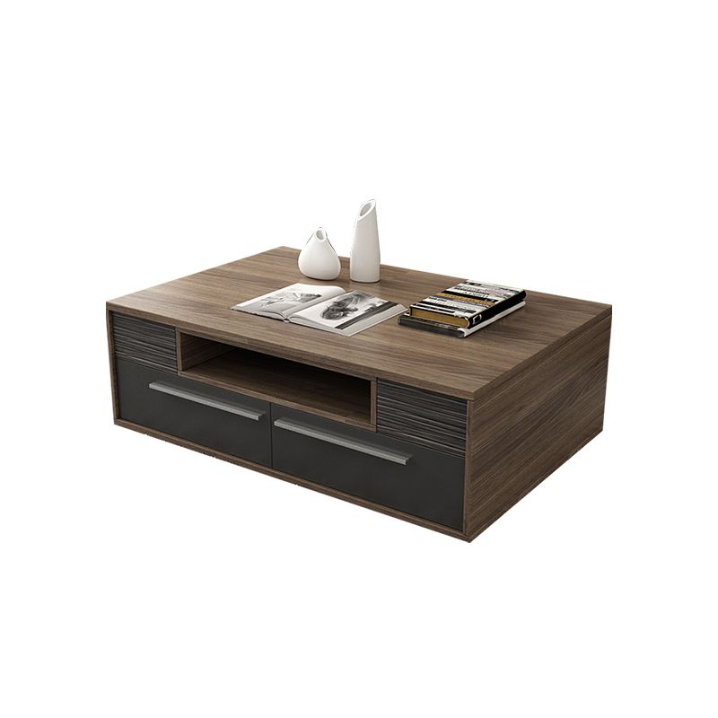 White/Grey Wood Coffee Table Rectangle Cocktail Table with Storage