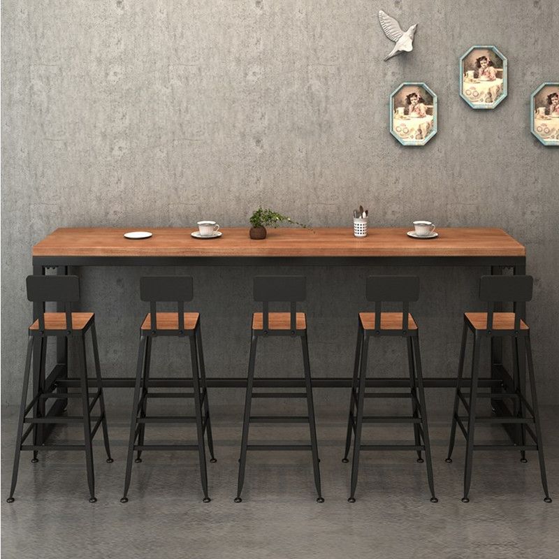 Pine Wood Bar Dining Table Industrial Rectangle Bar Table with Trestle Pedestal for Cafe