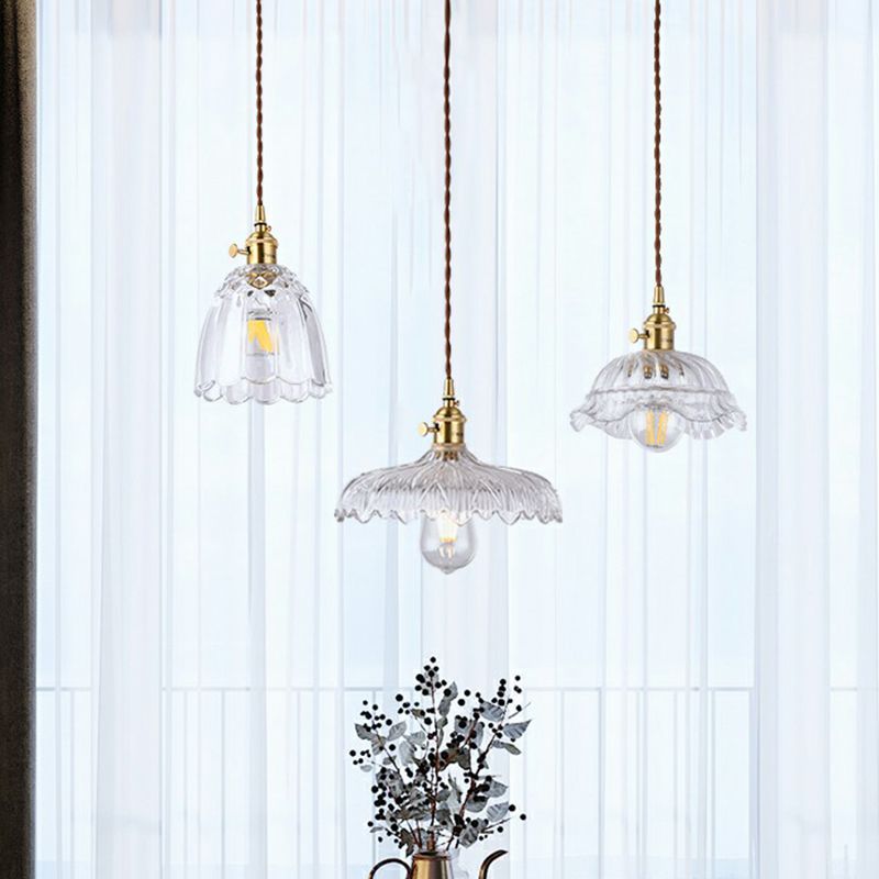 Glass Shaded Hanging Lamp Vintage Style Single-Bulb Dining Room Lighting Pendant in Brass