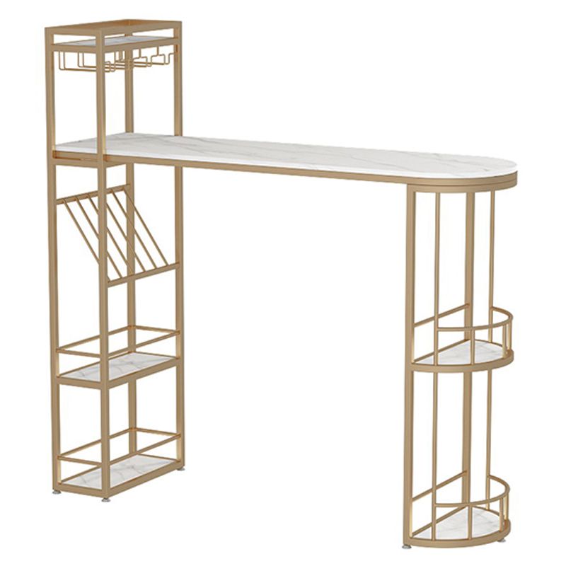 Modern Iron Bar Dining Table White Stone Top Indoor Bistro Table with Wine Rack