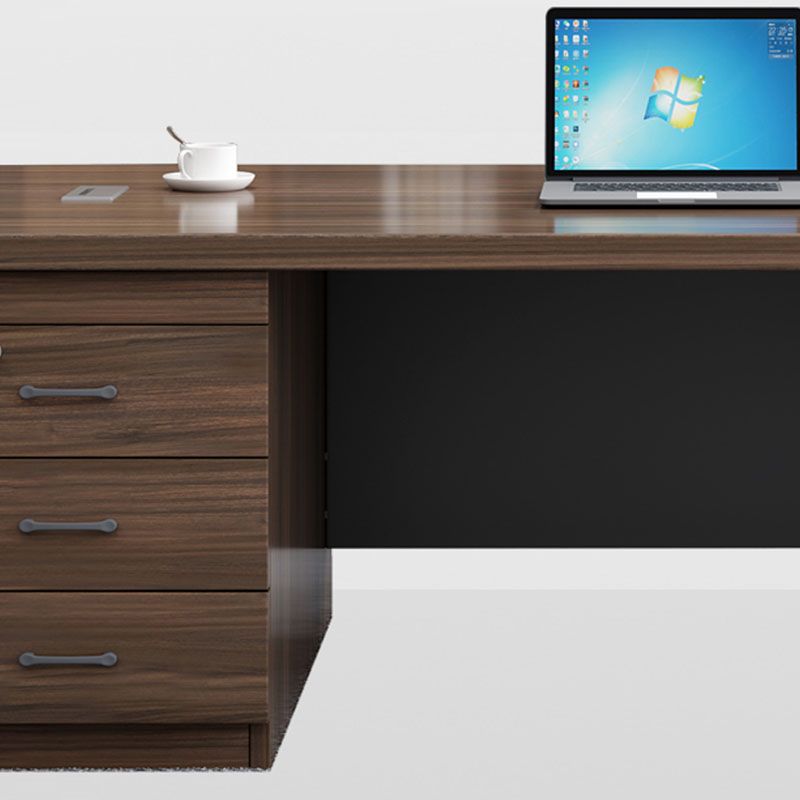 Rectangular Shaped Executive Desk Wood with 3 Drawers in Brown