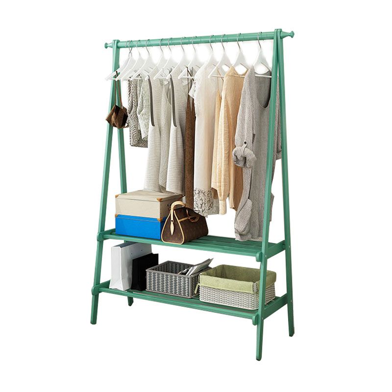 Modern Solid Wood Coat Hangers Free Standing Coat Rack with Storage Shelving