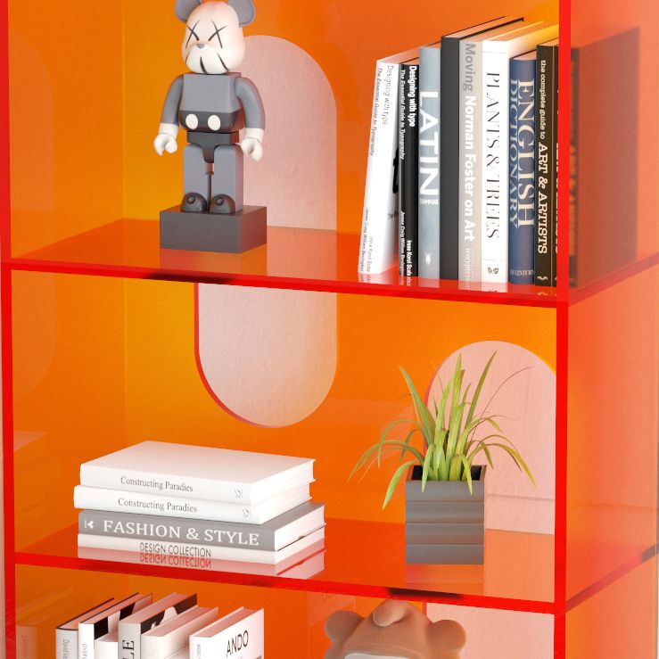 Acrylic Bookshelf Scandinavian Style Orange Open Back Bookcase for Home Office Study Room