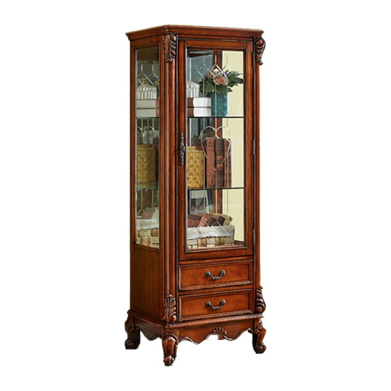 Traditional Wood Curio Cabinet Glass Doors Display Cabinet for Bedroom