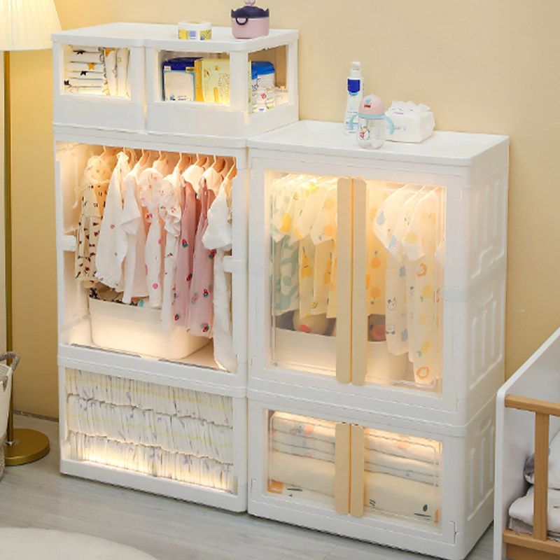 Modern Style Plastic Kids Closet Bedroom Youth Armoire with Garment Rod