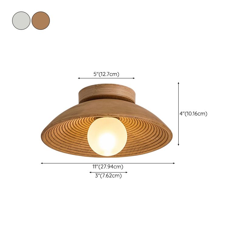 Cone Shade Ceiling Flush Modern 1 - Light Resin and Glass Flush Mount in White / Wood