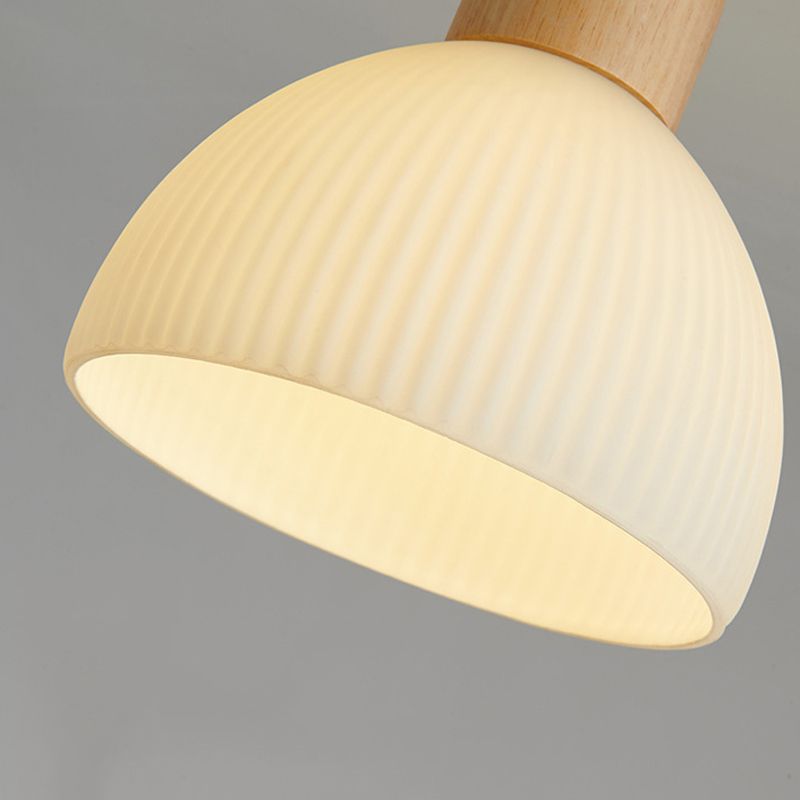 Glass Shaded Ceiling Light Modernism Wood Flush Mount Lighting for Home