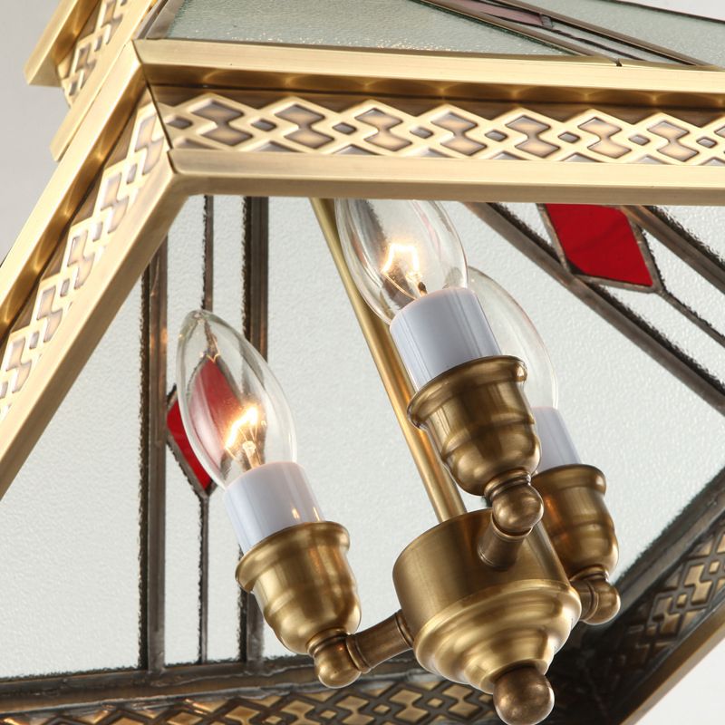 Pyramid Shaped Bedroom Ceiling Chandelier Retro Frosted Glass 3 Lights Gold Hanging Light Kit