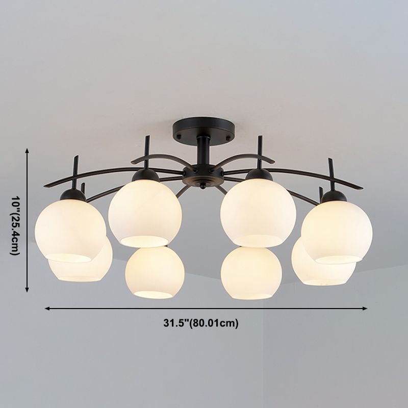 Modern Semi Flush Mount Light Simple Ceiling Lamp with Glass Shade for Drawing Room