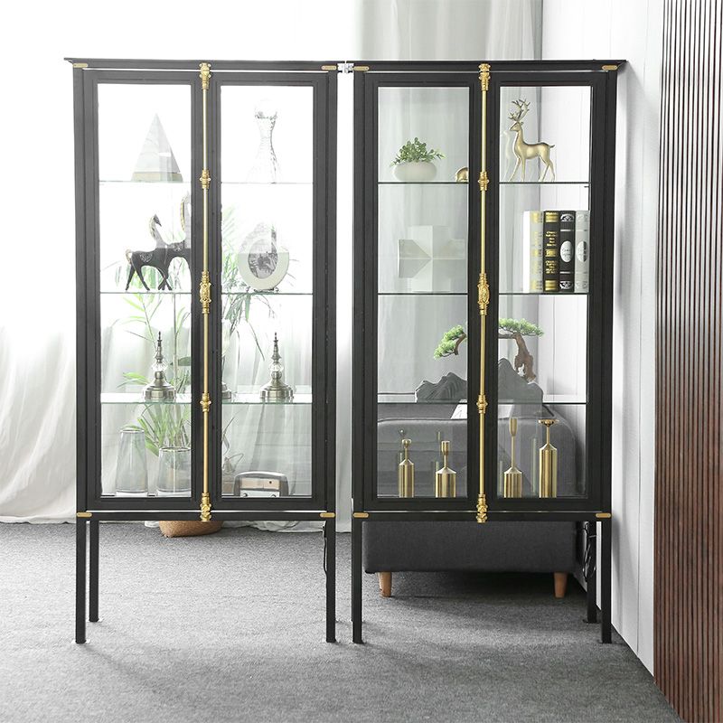 Glam Metal Curio Cabinet Glass Doors Display Cabinet with Door