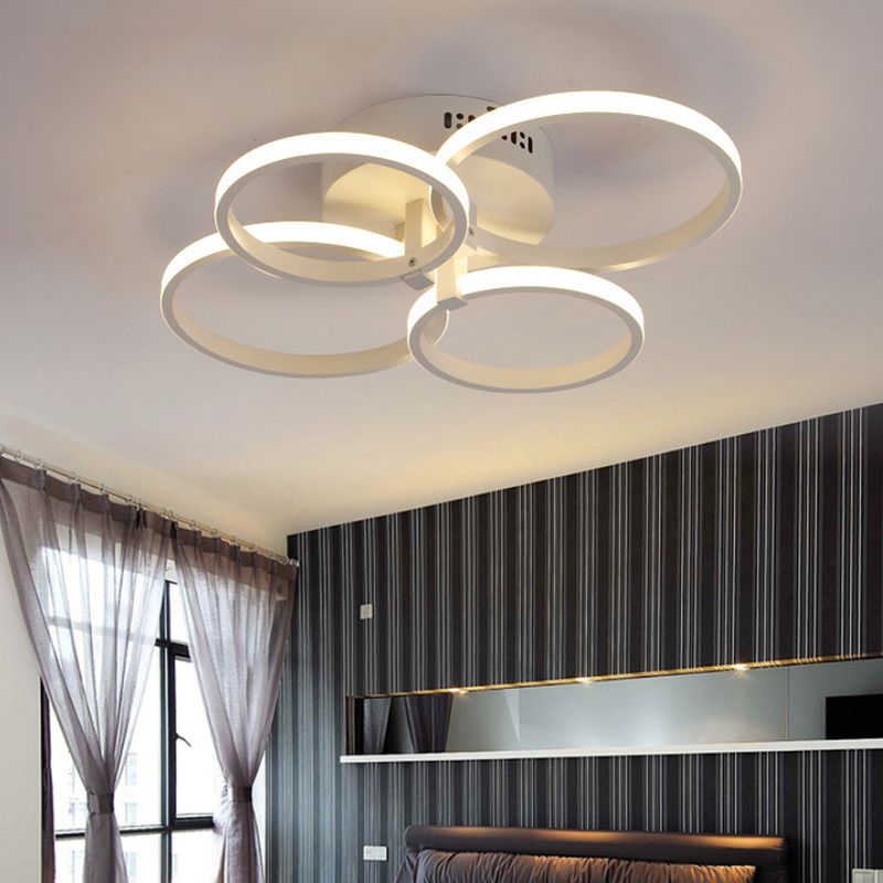 White Loop Shaped Semi Flush Light Minimalism LED Aluminum Ceiling Light for Bedroom