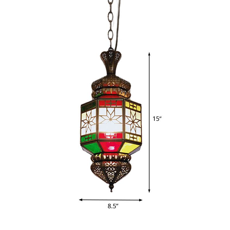 1-licht hangende verlichting vintage woonkamer plafond hanglamp met lantaarn metalen schaduw in brons