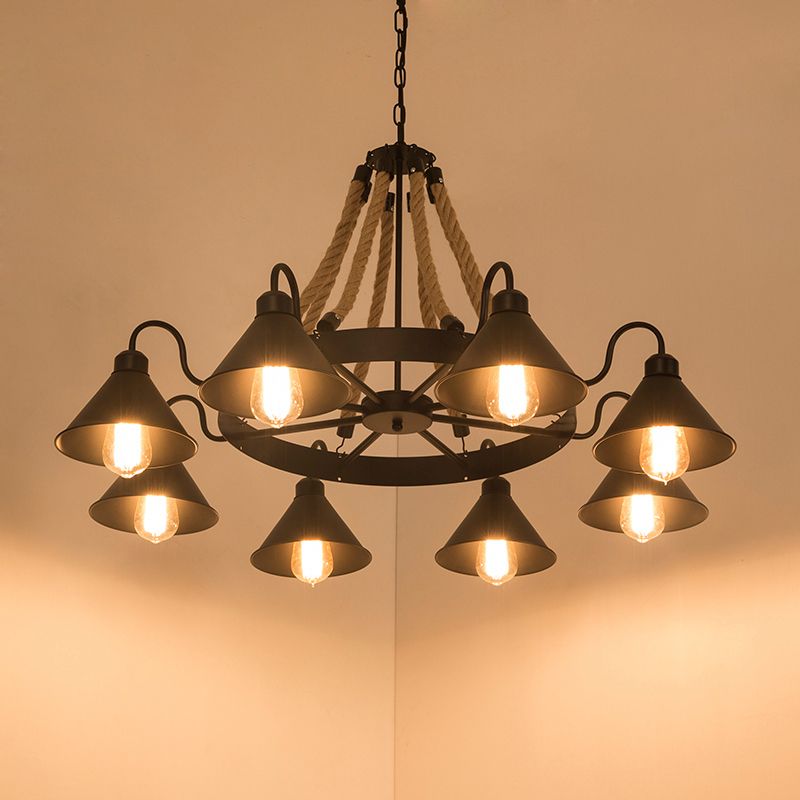 Industrial Wagon Wheel Ceiling Chandelier Pendant Metal 8 Lights Hanging Chandelier