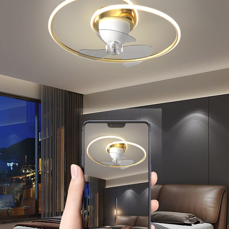 3-Blade Contemporary Ceiling Fan Polish Finish LED Fan with Light for Foyer