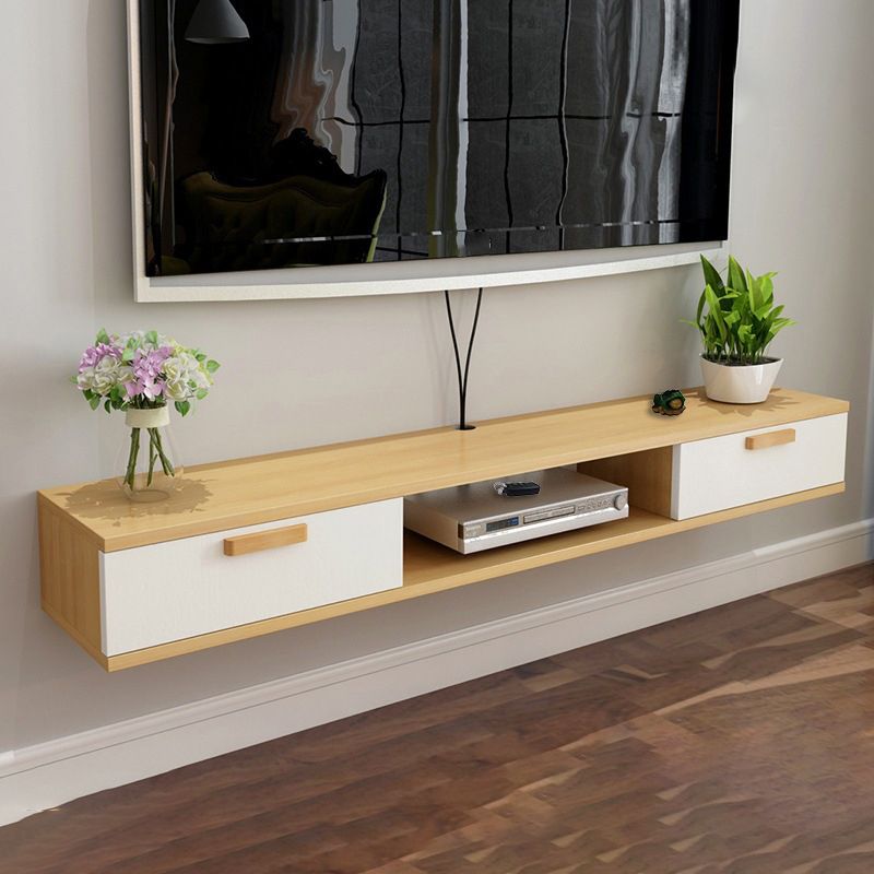 Modern Floating TV Stand Faux Wood and Solid Wood TV Cabinet with 2 Doors