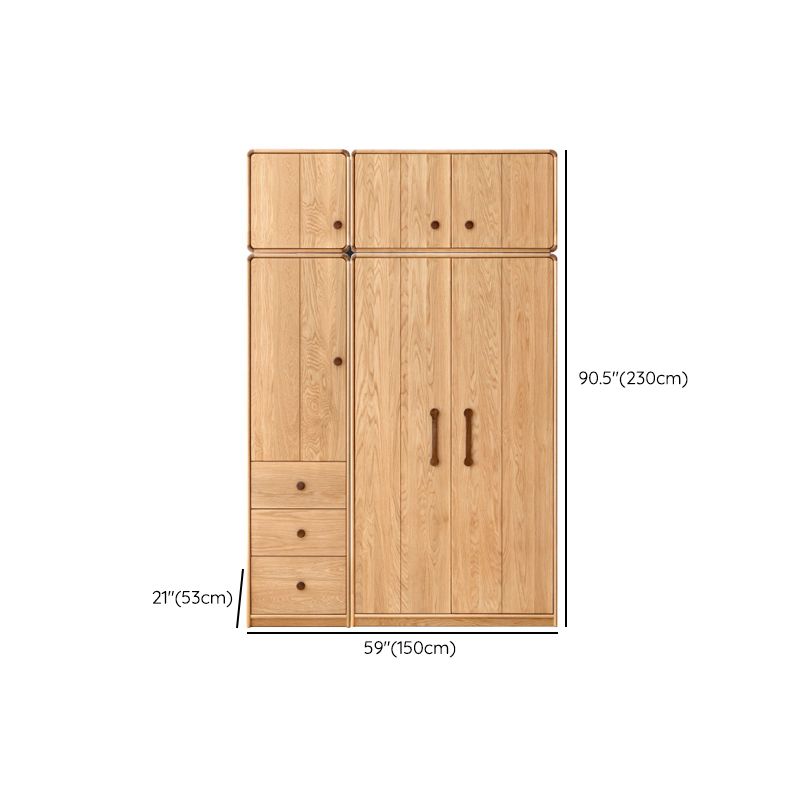 Light Wood Solid Wood with Drawer Shelved with Garment Rod Wardrobe Armoire