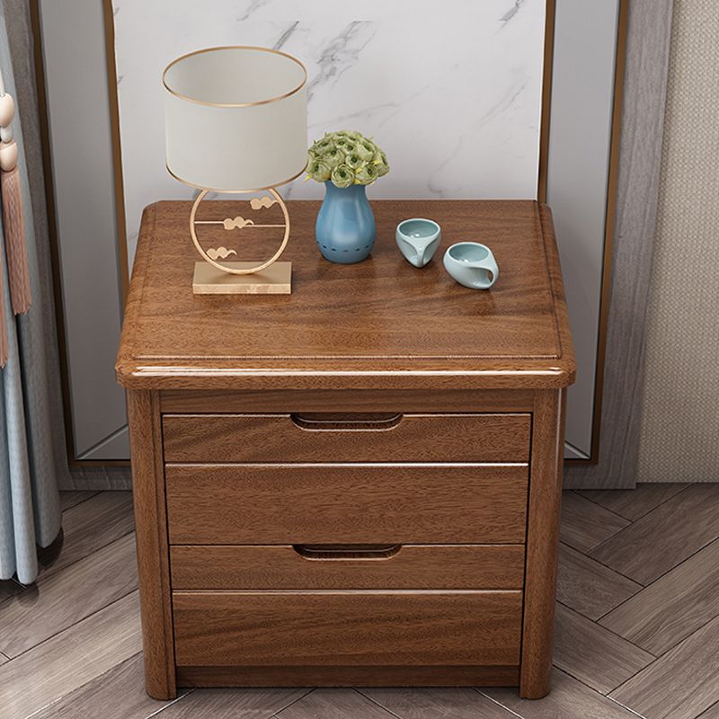 Walnut Bed Nightstand Contemporary Bedside Cabinet with Drawers