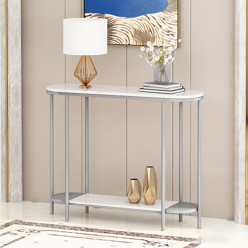 4 Legs Glam Marble/metal Oval Scratch Resistant Console Table