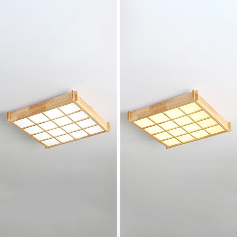 Modernism Single Beige Flush Mount Lighting Wooden LED Ceiling Light