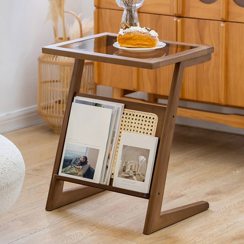 Contemporary Bamboo and Glass Bed Nightstand in Natural Oak/Walnut