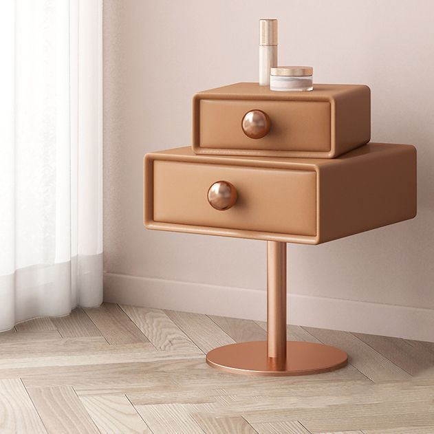 2 Drawers Kids Nightstand Contemporary Wooden Nightstand with Gold Leg