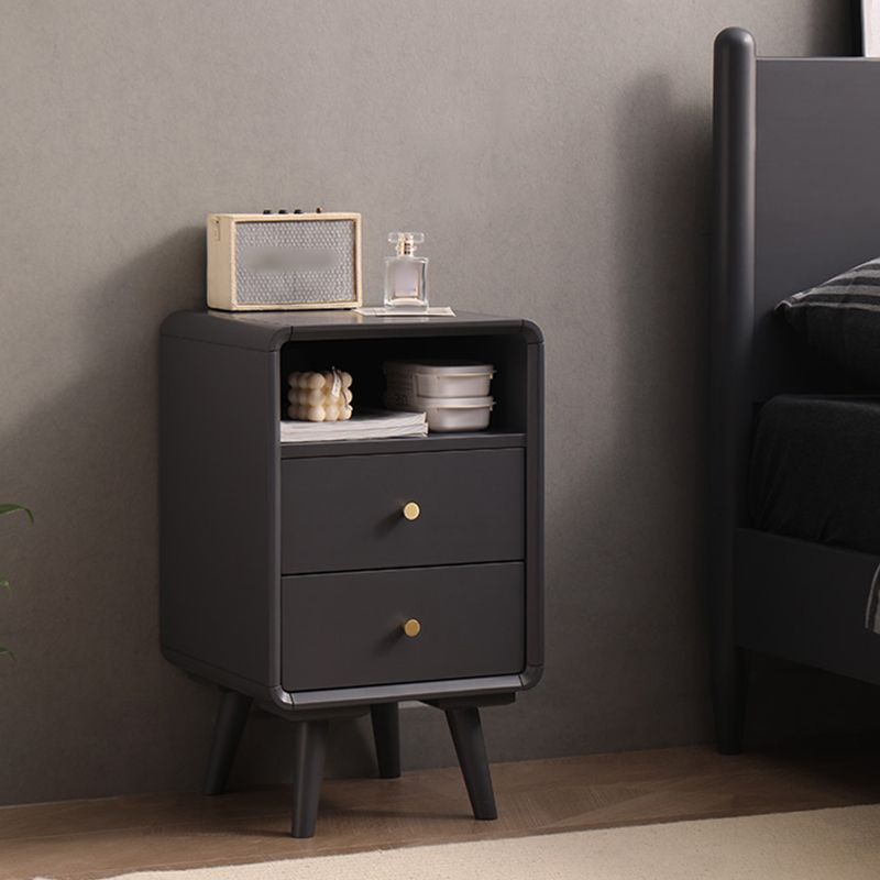 23" H Solid Wood Night Table Modern 2-Drawer Open Storage Legs Included Nightstand