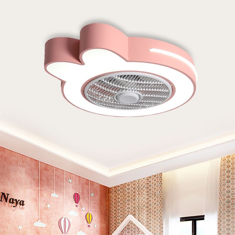 Cartoon Bear/Rabbit/Penguin Fan Lamp Acrylic Kids Room 23" Wide LED Close to Ceiling Light in Pink/Grey