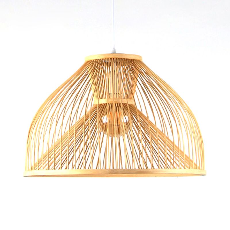 Asian Stylish 1 Light Ceiling Fixture with Bamboo Shade Beige Pear-Shaped Pendent Lamp for Dining Room