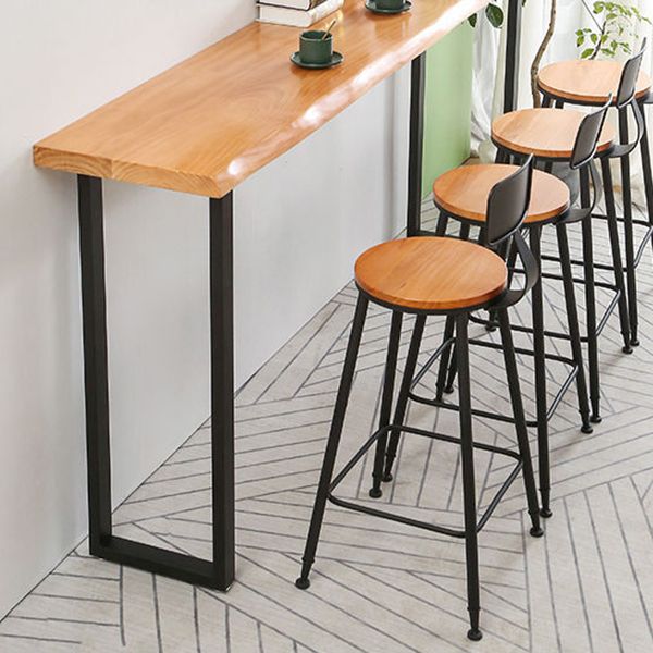 Wood Bar Dining Table Industrial Rectangle Bar Table with Double Pedestal for Dining Room