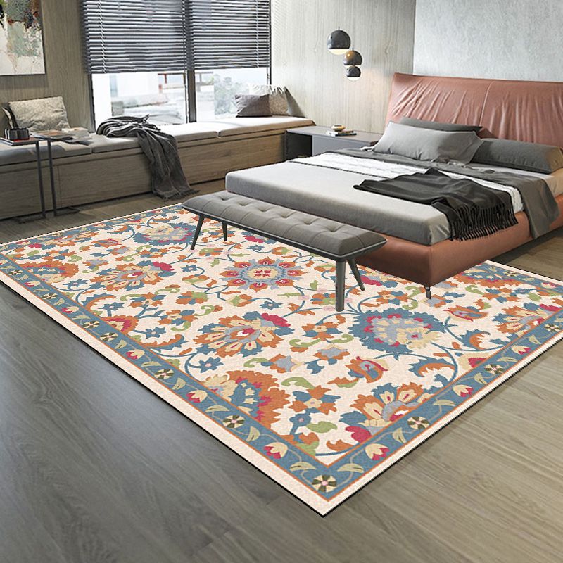 Persischer marokkanischer Teppich in Elfenbein- und graues Blütenblattmotiv -Muster Teppich Polyester Waschbar Teppich für die Heimdekoration