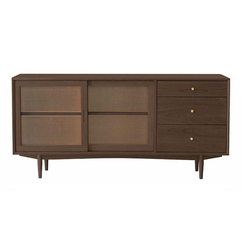 3-Drawer Pine Wood Credenza Modern Glass Sliding Door Cabinets Sideboard for Living Room