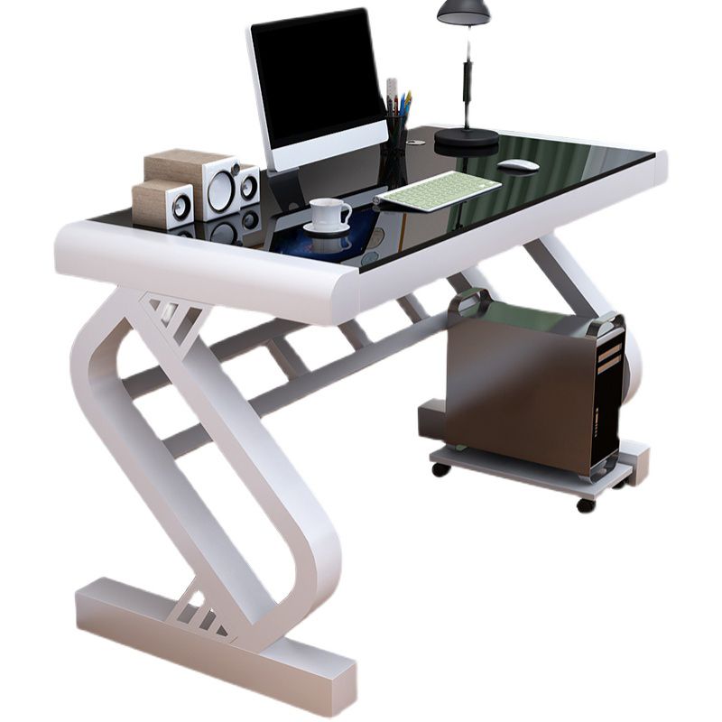 Toughened Glass Desktop Computer Desk Rectangular Modern Desk with Cable Management