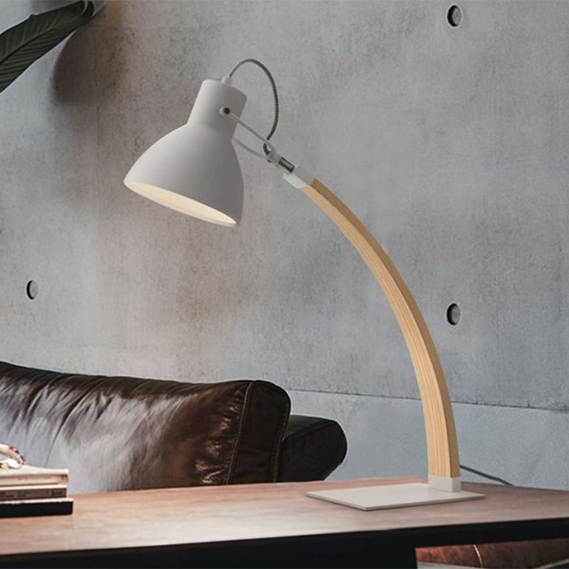 1 Light Study Room Reading Light Simple Black/White Finish Wood Desk Lighting with Domed Metallic Shade