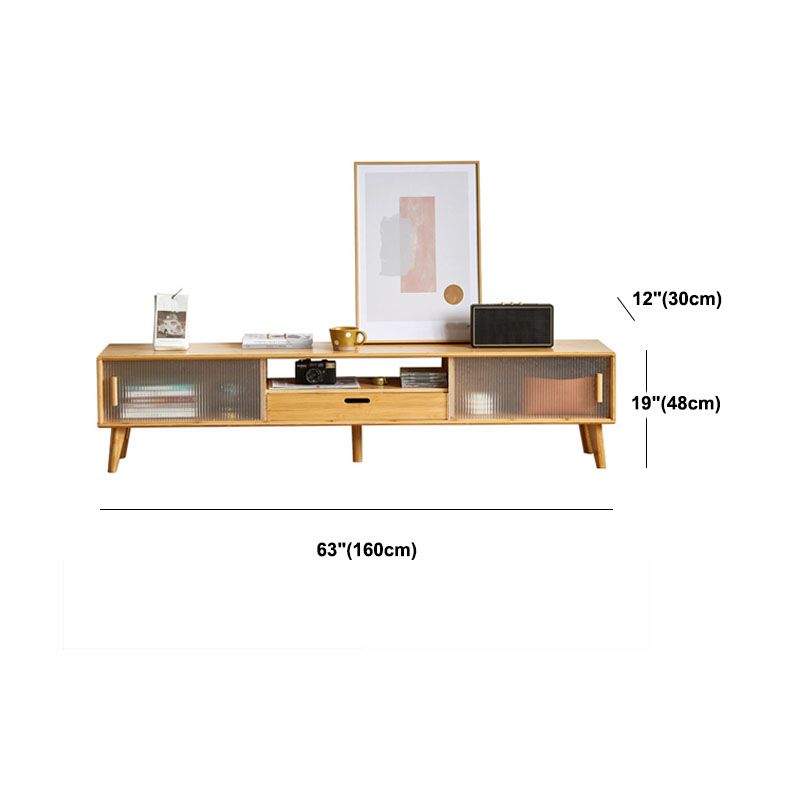 Natural 2-Door TV Stand Scandinavian Wood TV Console With Shelf