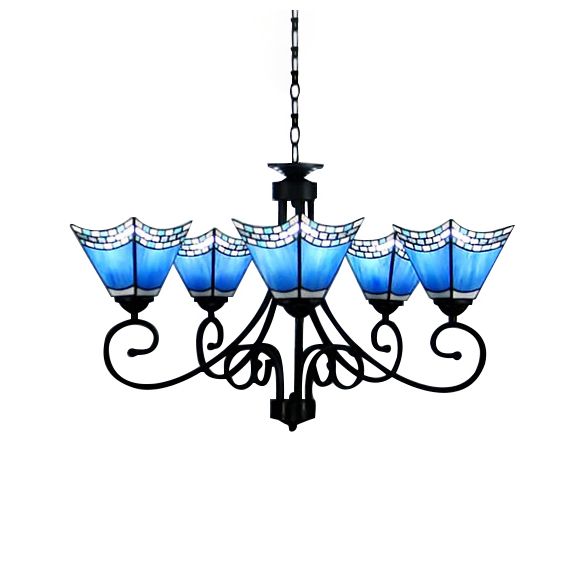 5 lumières lustre trapézoïde éclairage en verre bleu pendant nautique Light pour le salon