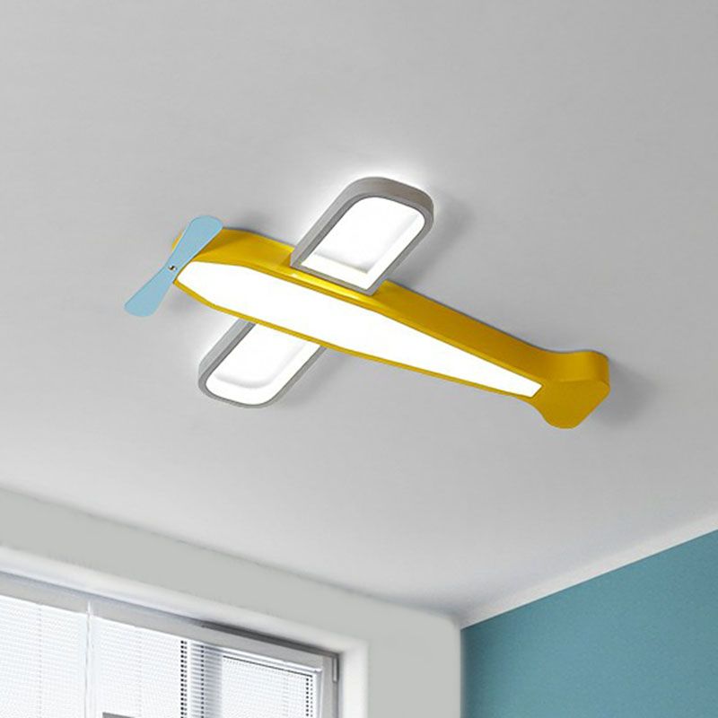 Metallic Aircraft LED Flush Mount Childrens Yellow Flushmount Ceiling Light for Nursery