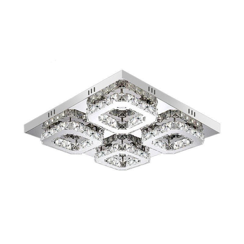 Block Flush Ceiling Light Modern Style Faceted Crystal Chrome Flushmount Lighting