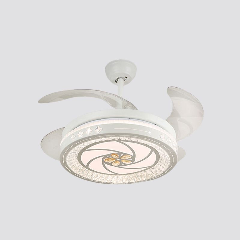 Simple 19" Wide LED Semi Flush Ceiling Light White Round Pendant Fan Lamp with Acrylic Shade, 4 Blades