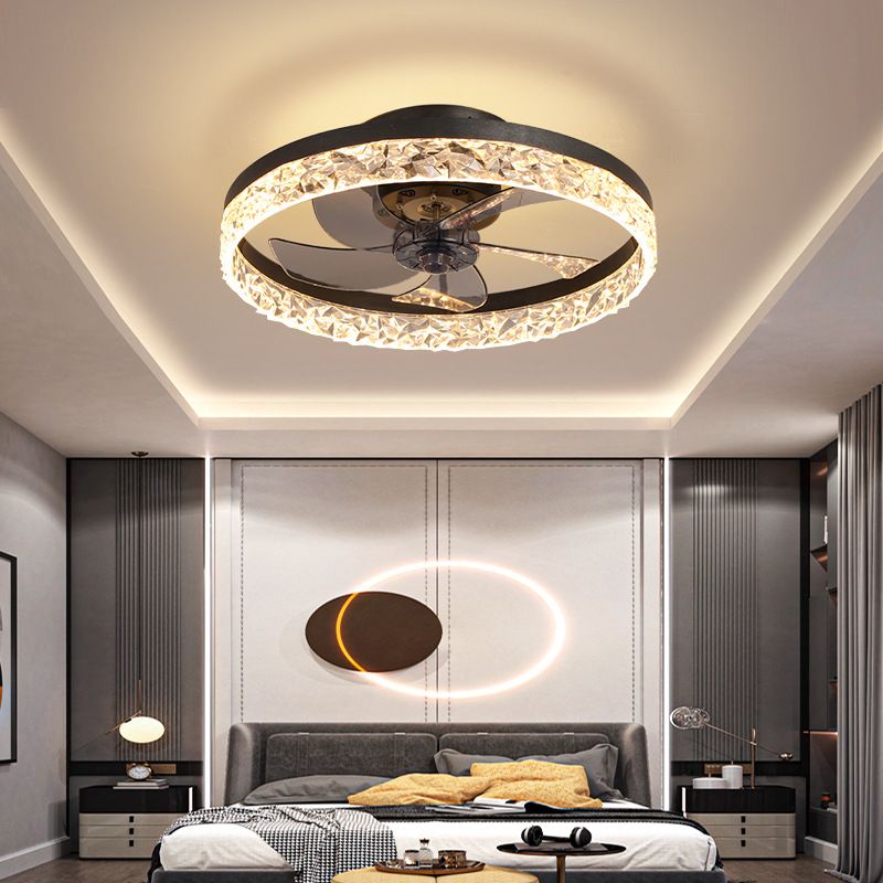 Éclairage de plafond LED concis moderne Ventilleurs de plafond circulaires en fer laqué avec de l'ombre acrylique