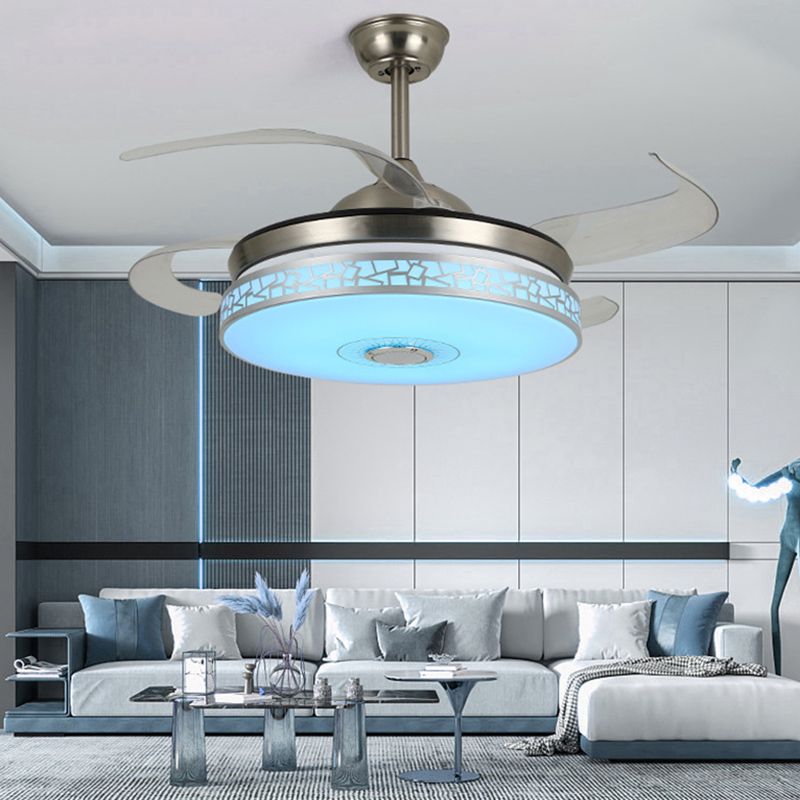 Minimalist LED Ceiling Fan Light in Black / Sliver Finish Drum Shape Fan Light